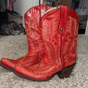 CORRAL Women's Red Picasso Snip Toe Embroidery Western Boots Sz: 9